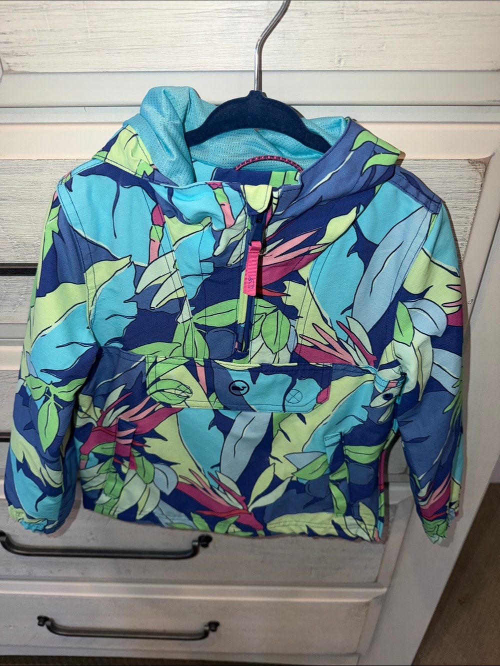 Vineyard Vines Girls Floral Print Hooded Jacket in Aqua, Navy, Lime & Pink